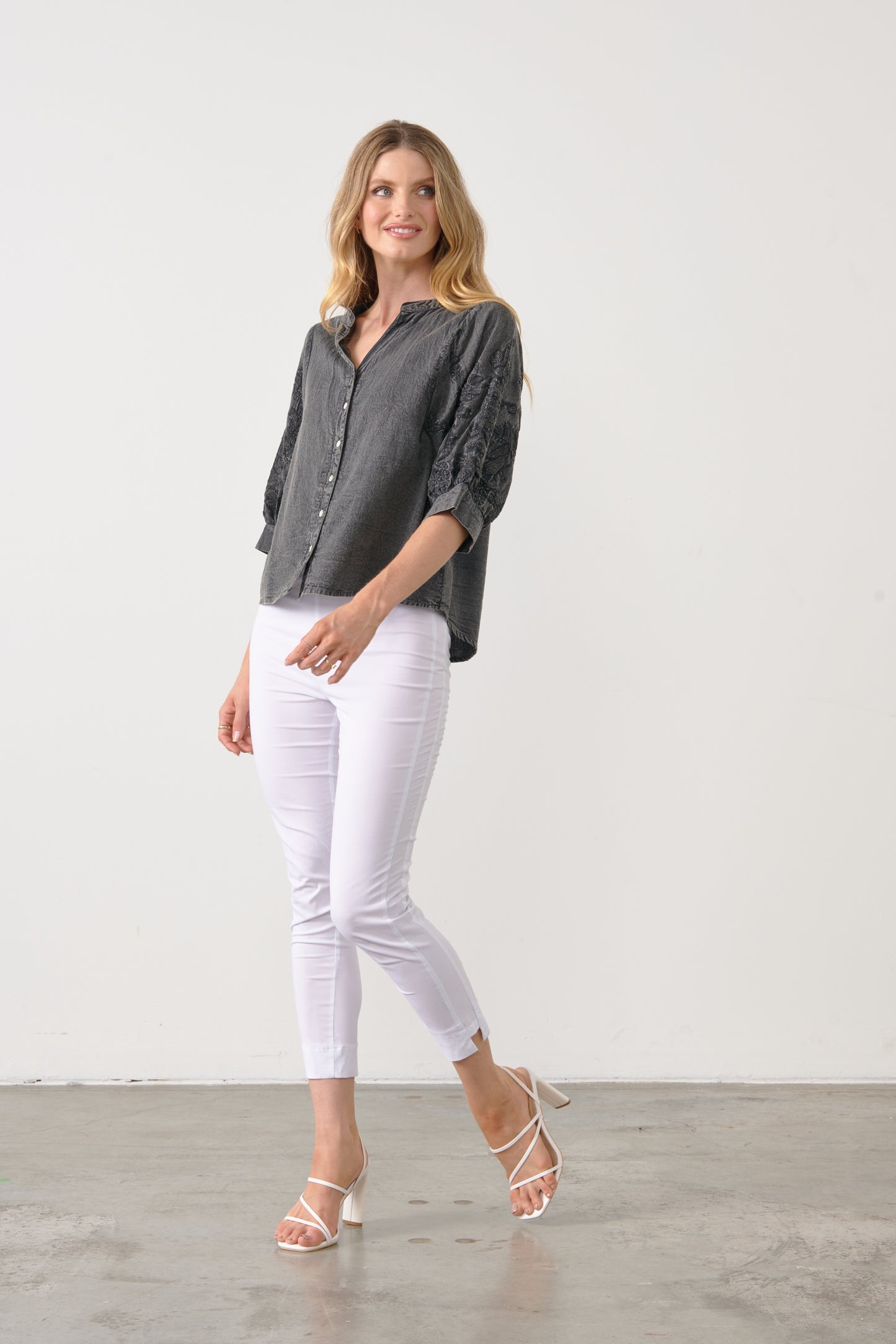 HOLMES & FALLON CHARCOAL SHIRT WITH DETAILED SLEEVE