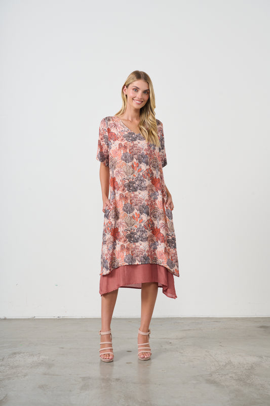 HOLMES AND FALLON DOUBLE LAYER FLORAL PRINT DRESS
