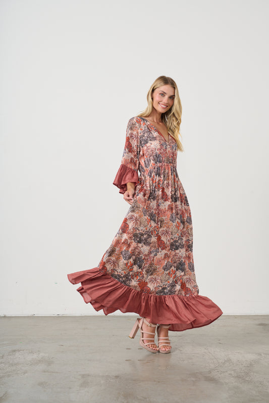 HOLMES & FALLON SUMMER FLORAL PRINT DRESS WITH FLOATY SLEEVES