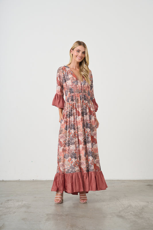 HOLMES & FALLON SUMMER FLORAL PRINT DRESS WITH FLOATY SLEEVES