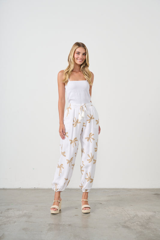 HOLMES & FALLON WHITE WITH GOLD PRINT PANT
