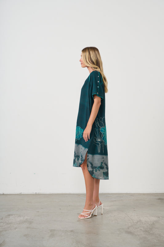 HOLMES & FALLON SCOOP HEM LOTUS PRINT DRESS