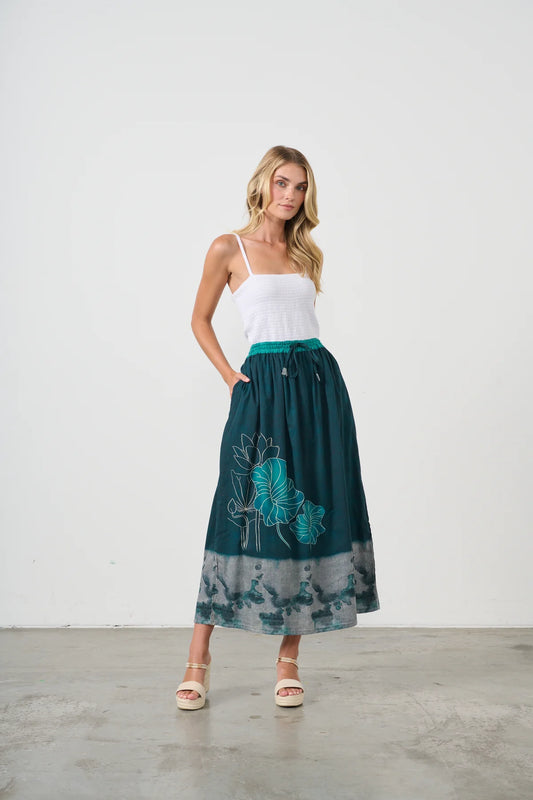 HOLMES & FALLON LOTUS TEAL SKIRT