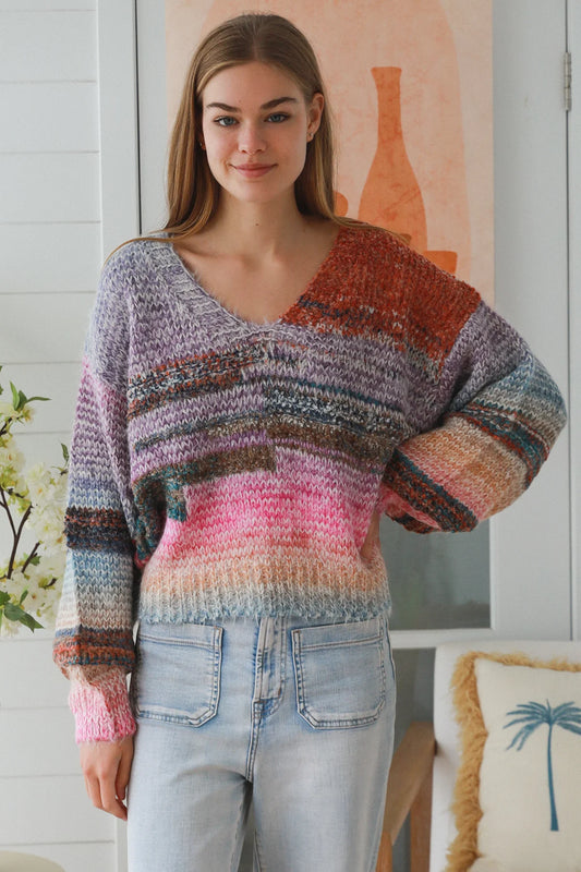 CHARLOTTE MULTI-COLOUR V-NECK KNIT