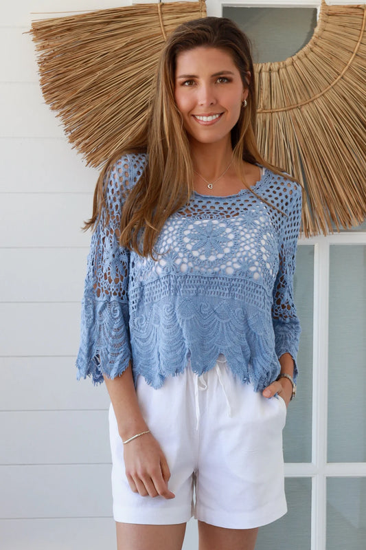 WILLOW CROCHET TOP IN BLUE