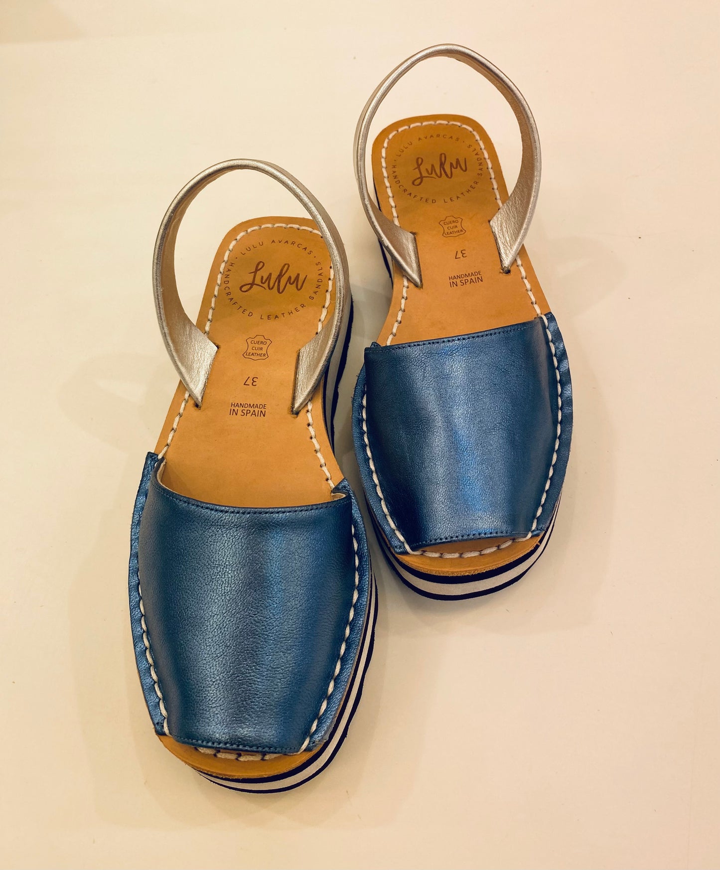 LULU AVARCAS LEATHER FLATFORM IN DENIM METALLIC BLUE