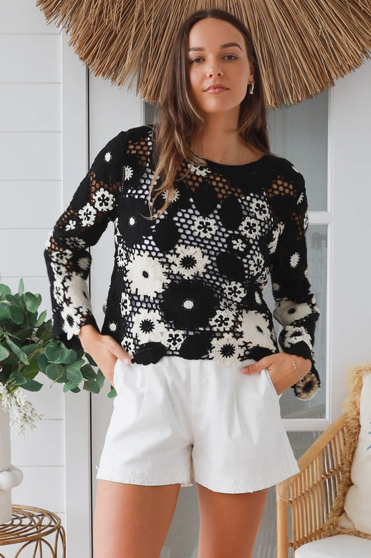 WILLOW CROCHET TOP IN BLACK AND CREAM