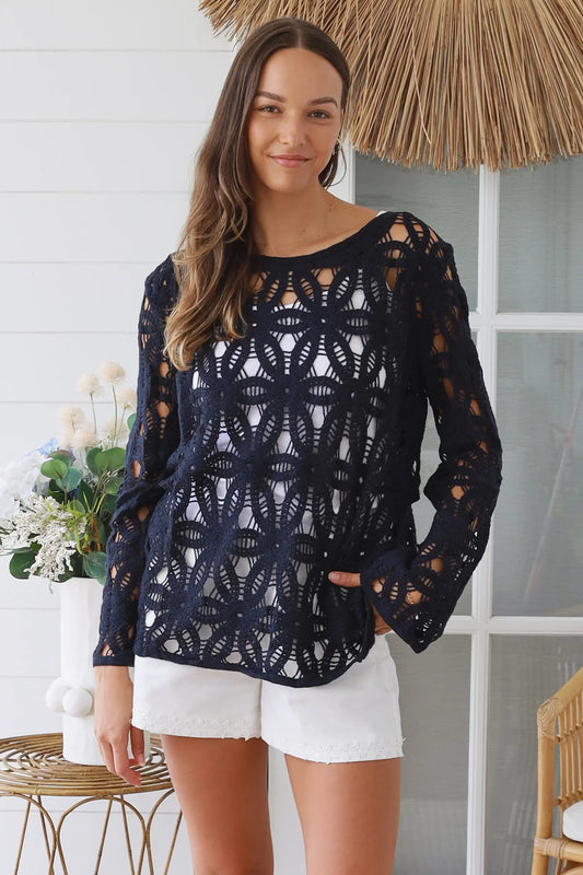 WILLOW CROCHET TOP DEEP NAVY