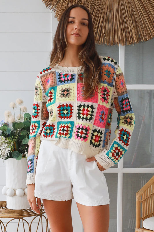 WILLOW COLOURFUL CROCHET PATCHWORK TOP