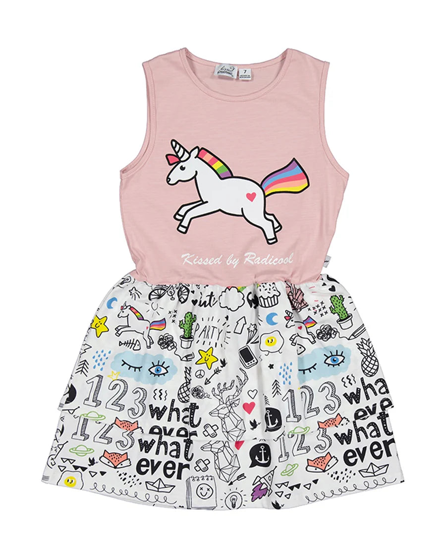 KISSED BY RADICOOL UNICORN DOODLE DRESS