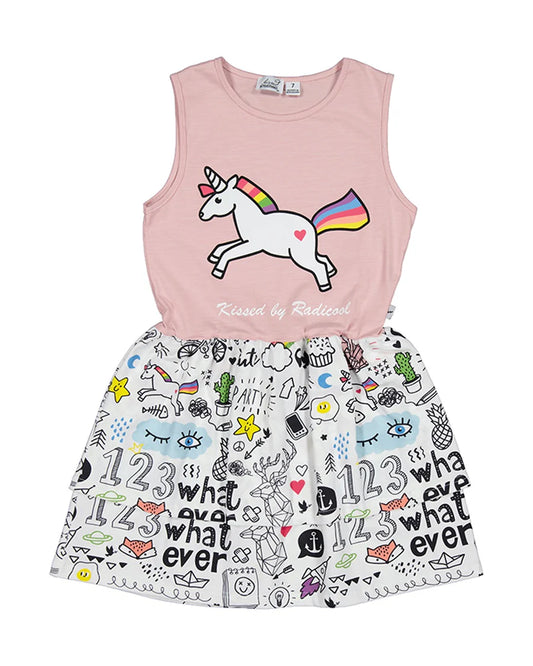 KISSED BY RADICOOL UNICORN DOODLE DRESS