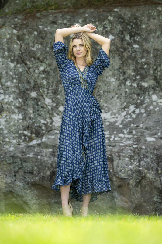 CIENNA RIPPLE SILK BLEND WRAP DRESS