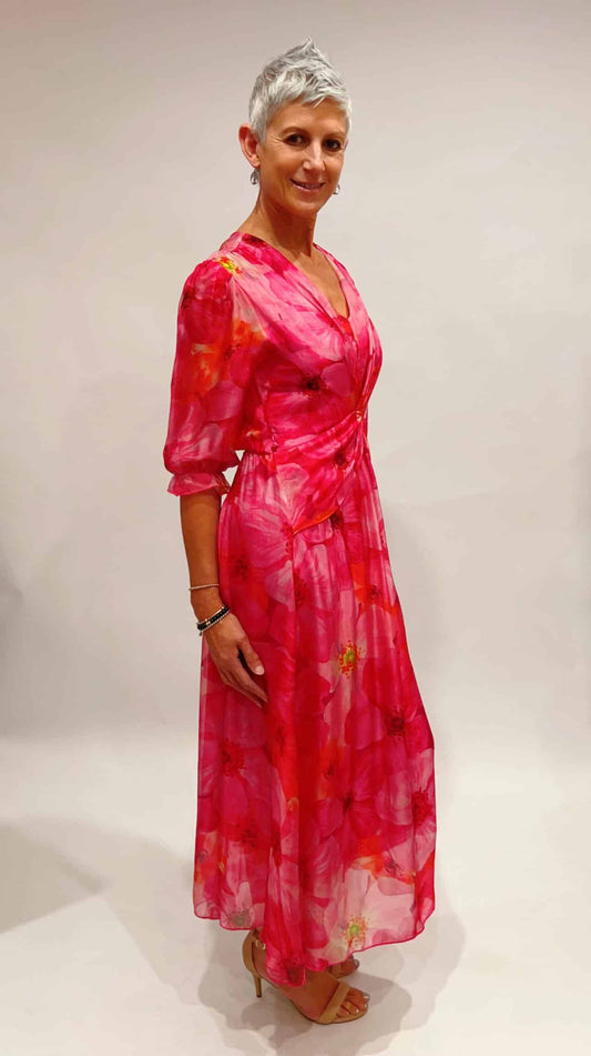 LA STRADA SILK BLEND DRESS IN FUSCHIA