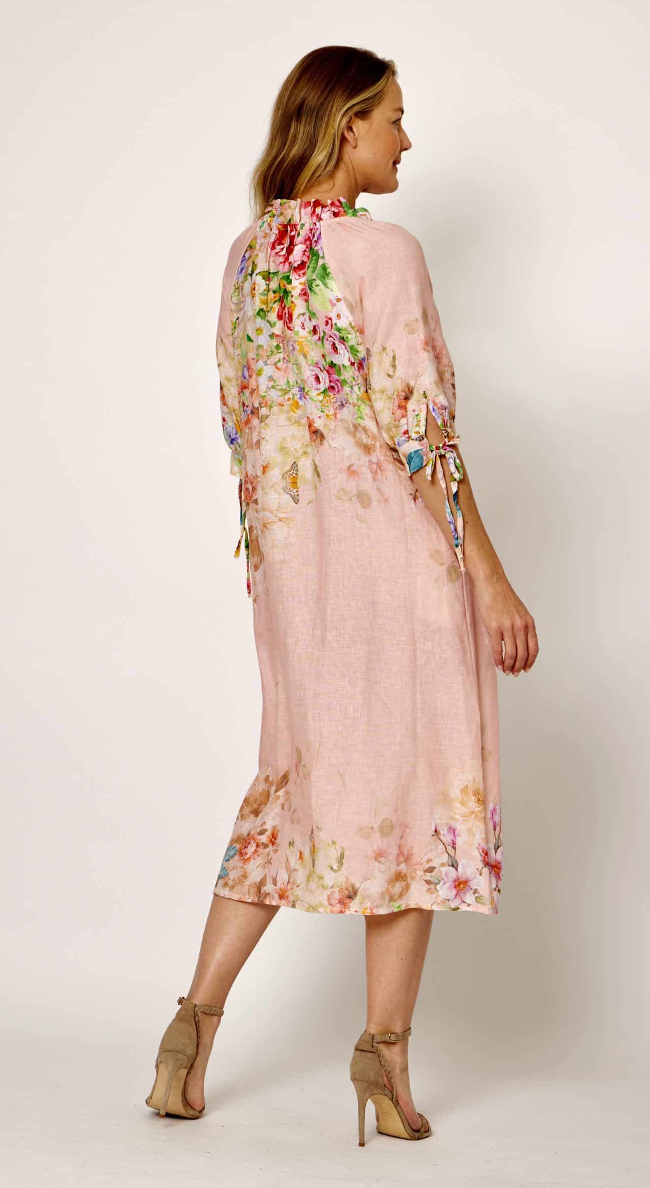 LA STRADA HIGH GATHERED COLLAR FLORAL COTTON BLEND DRESS