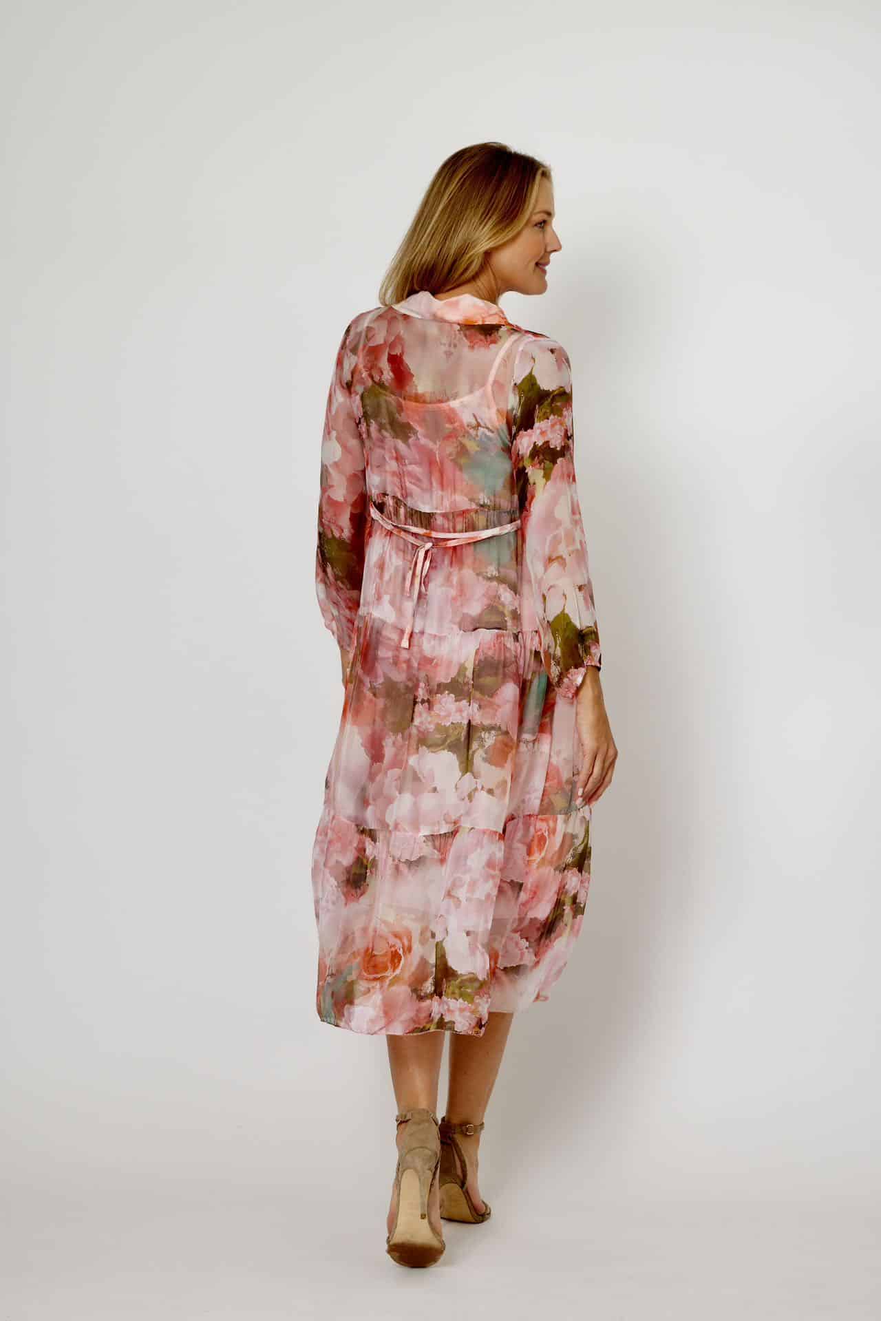 LA STRADA FLORAL SILK BUTTON DOWN TIER DRESS