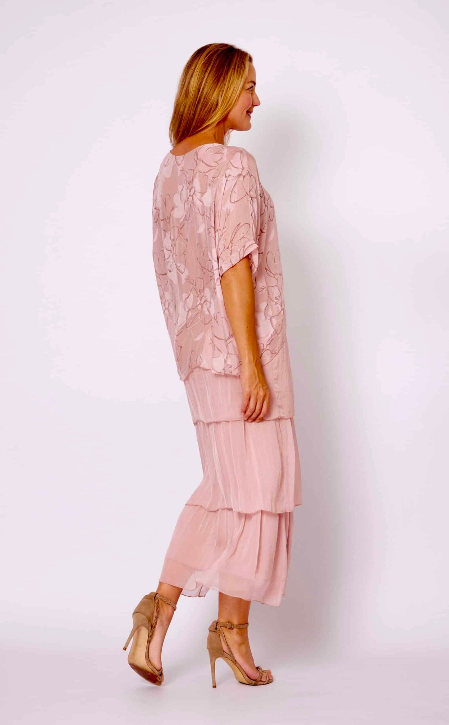 LA STRADA SILK DRESS IN BLUSH PINK WITH PRINTED TOP
