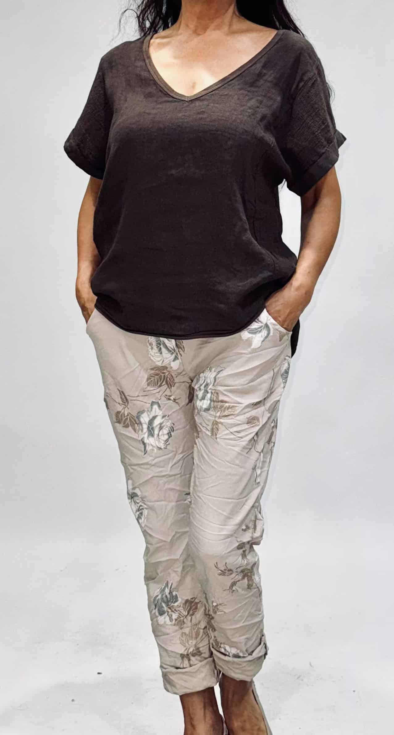 LA STRADA BEIGE FLORAL PANT