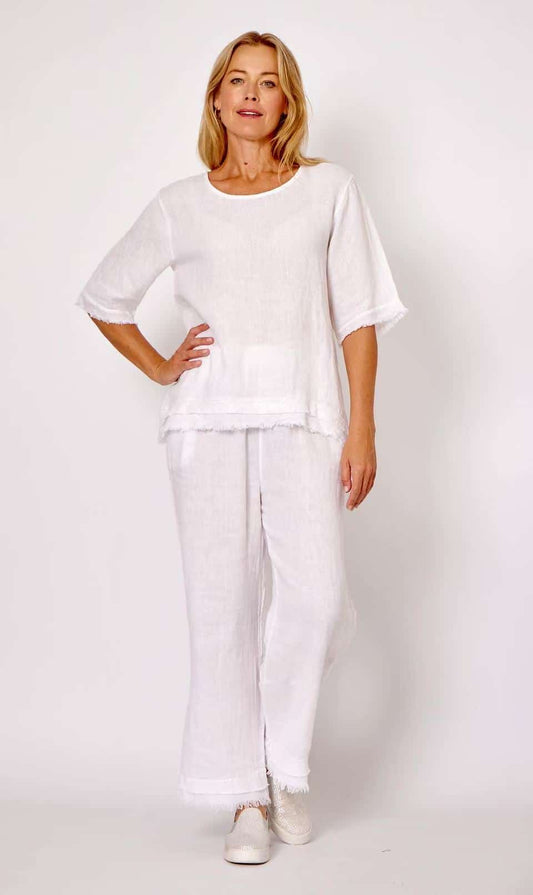 LA STRADA LINEN SEQUIN TRIM PANTS IN WHITE