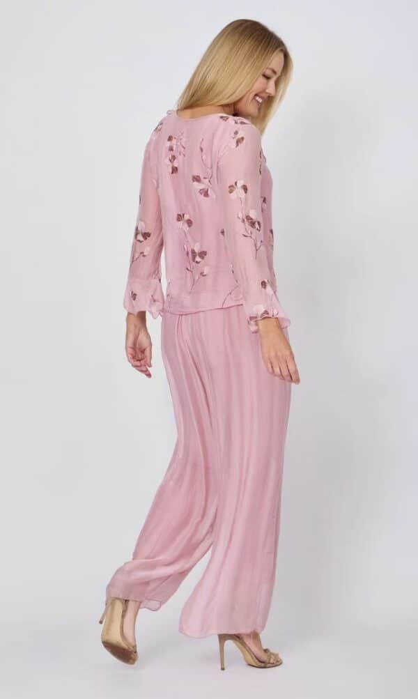 LA STRADA SILK FRILL NECK TOP IN PINK FLORAL
