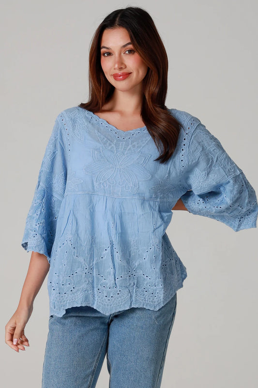 WILLOW COTTON TOP IN BLUE