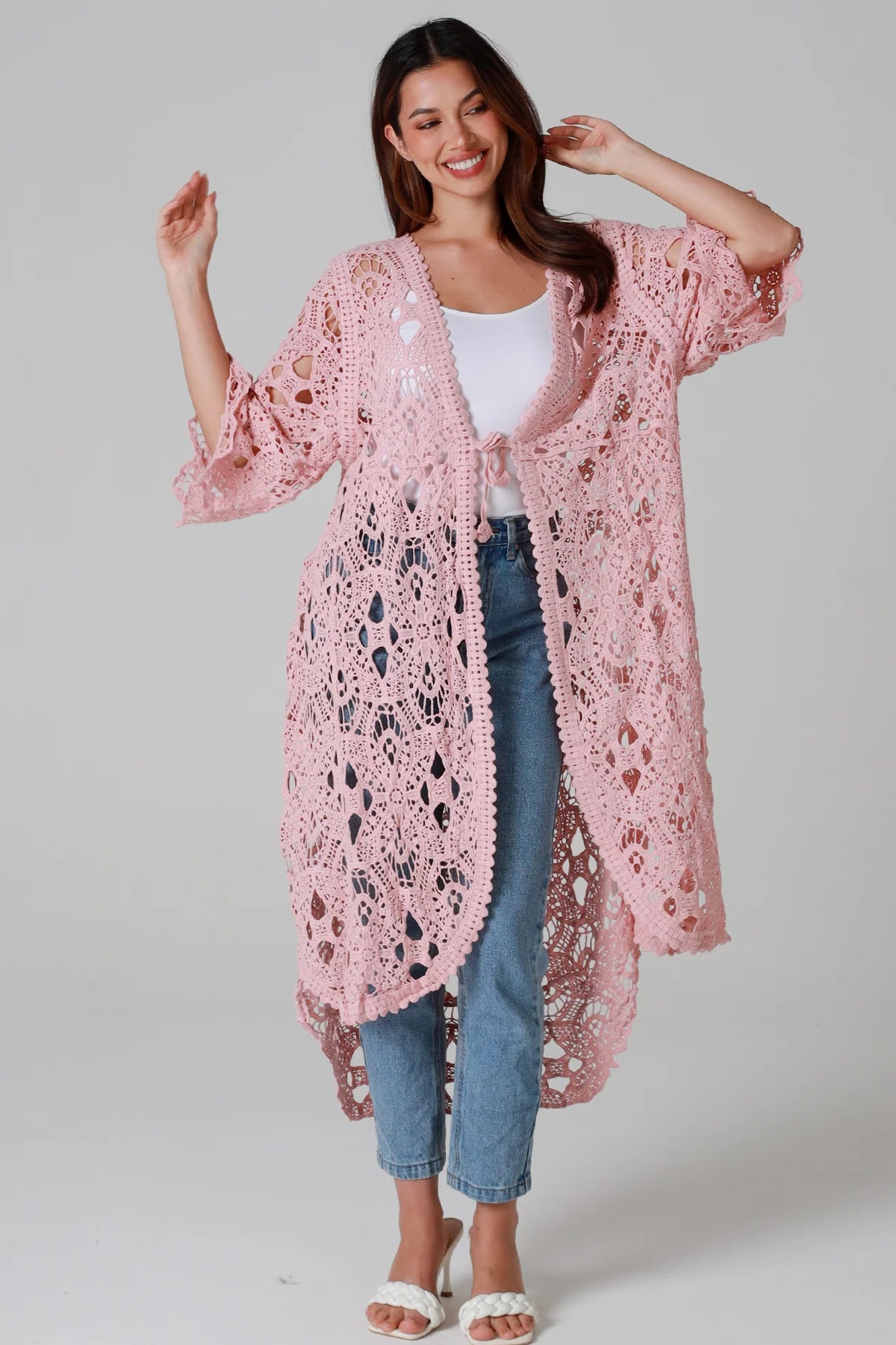 WILLOW CROCHET CARDI IN PINK