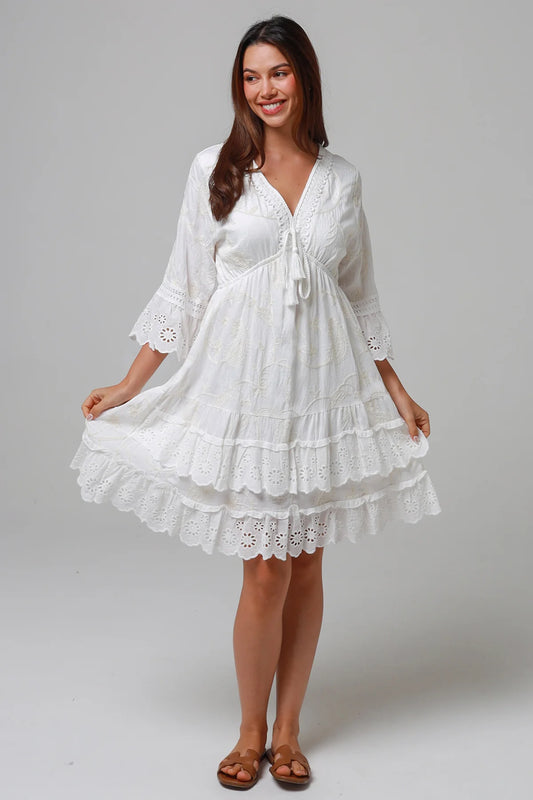 SALTY PALM EYELET SUMMER HOLIDAY DRESS