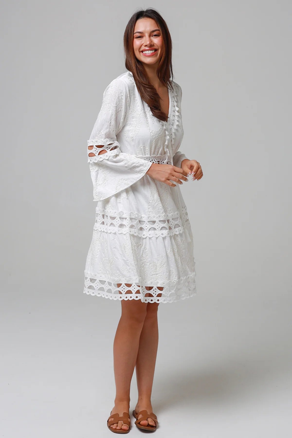 SALTY PALM COTTON EYELET DRESS