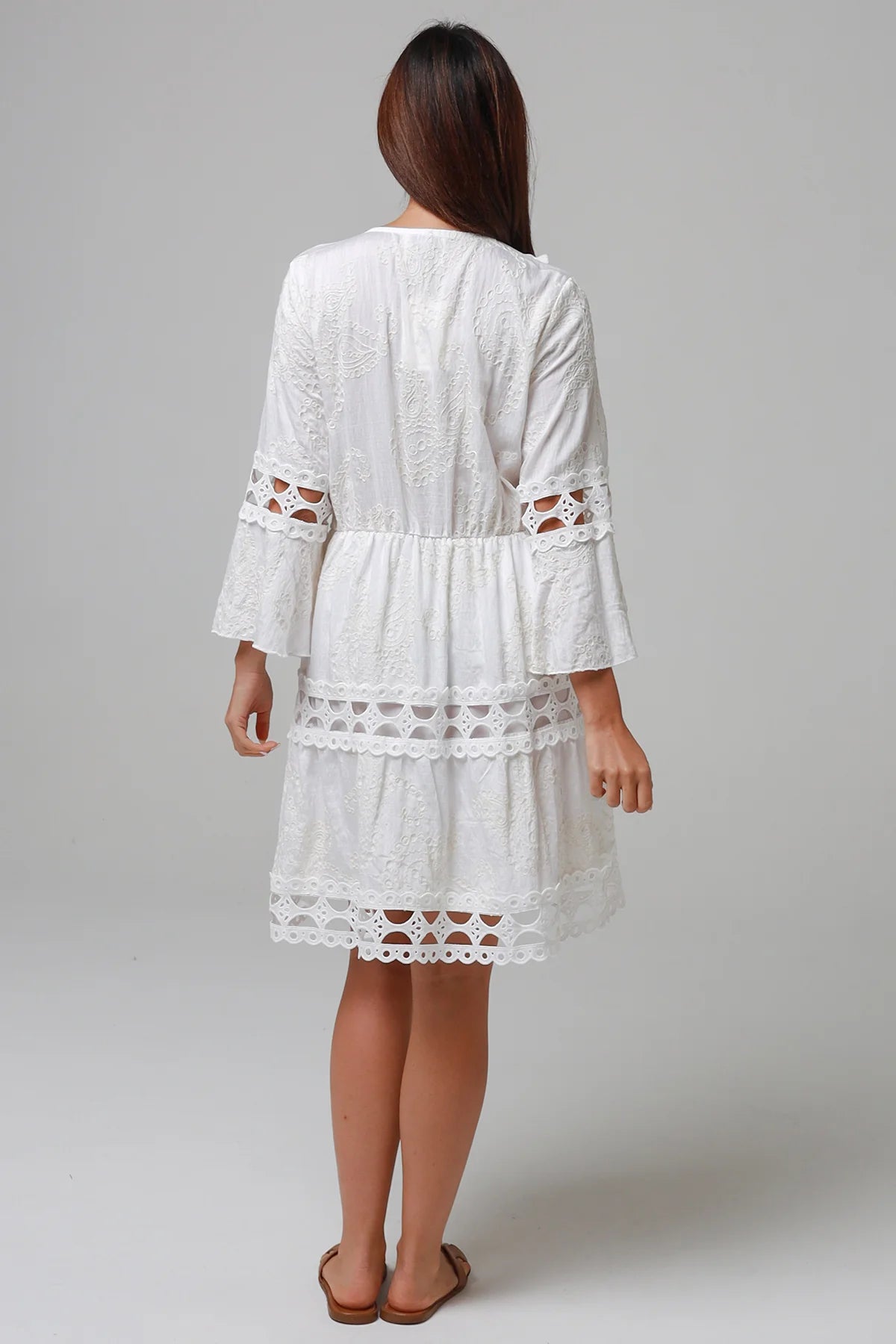 SALTY PALM COTTON EYELET DRESS