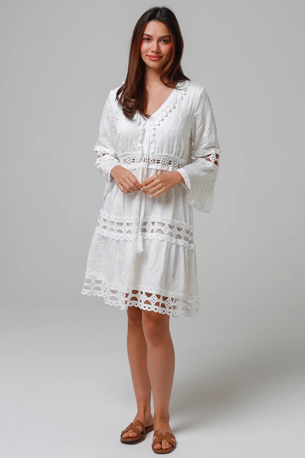 SALTY PALM COTTON EYELET DRESS