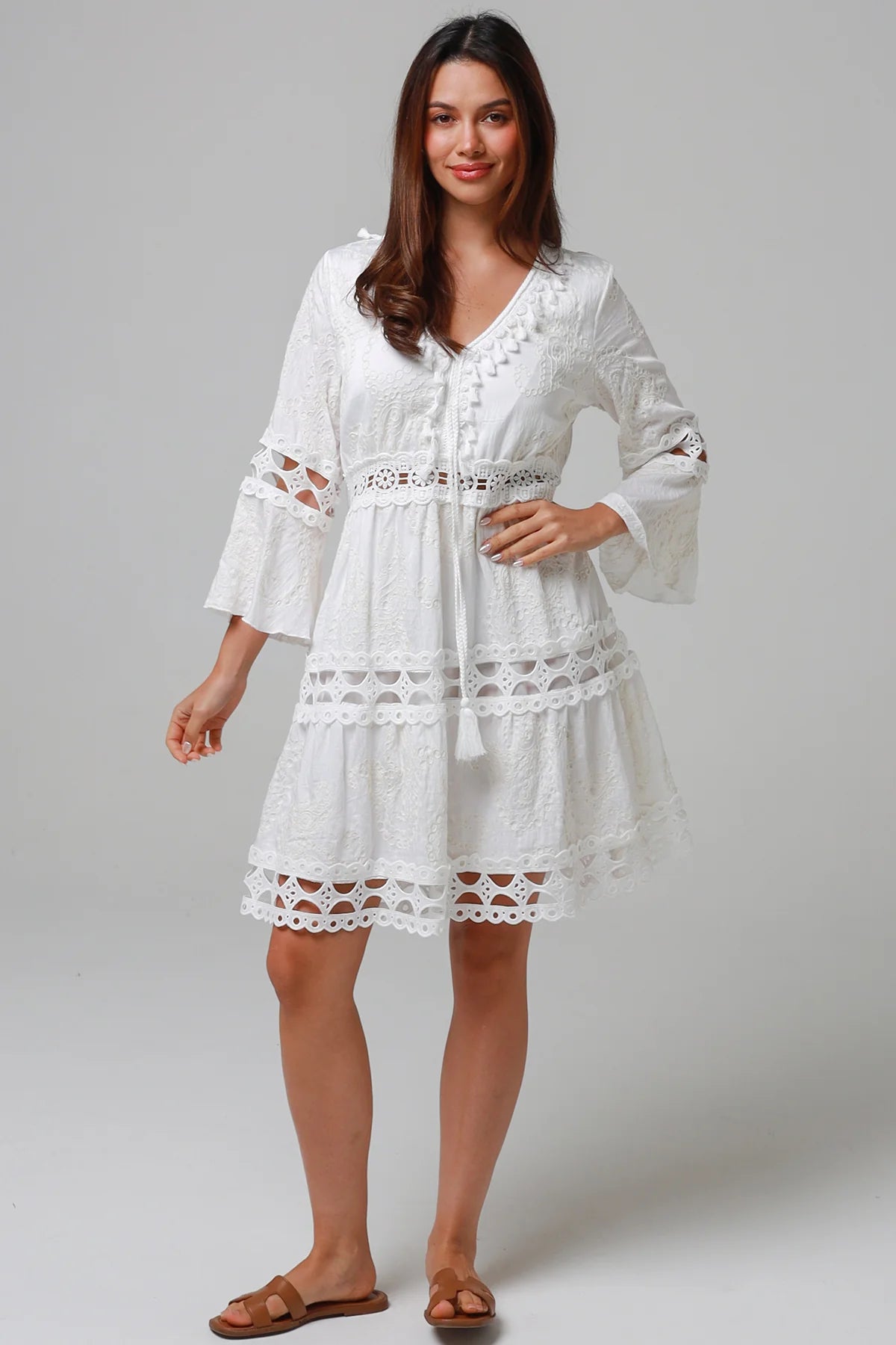 SALTY PALM COTTON EYELET DRESS