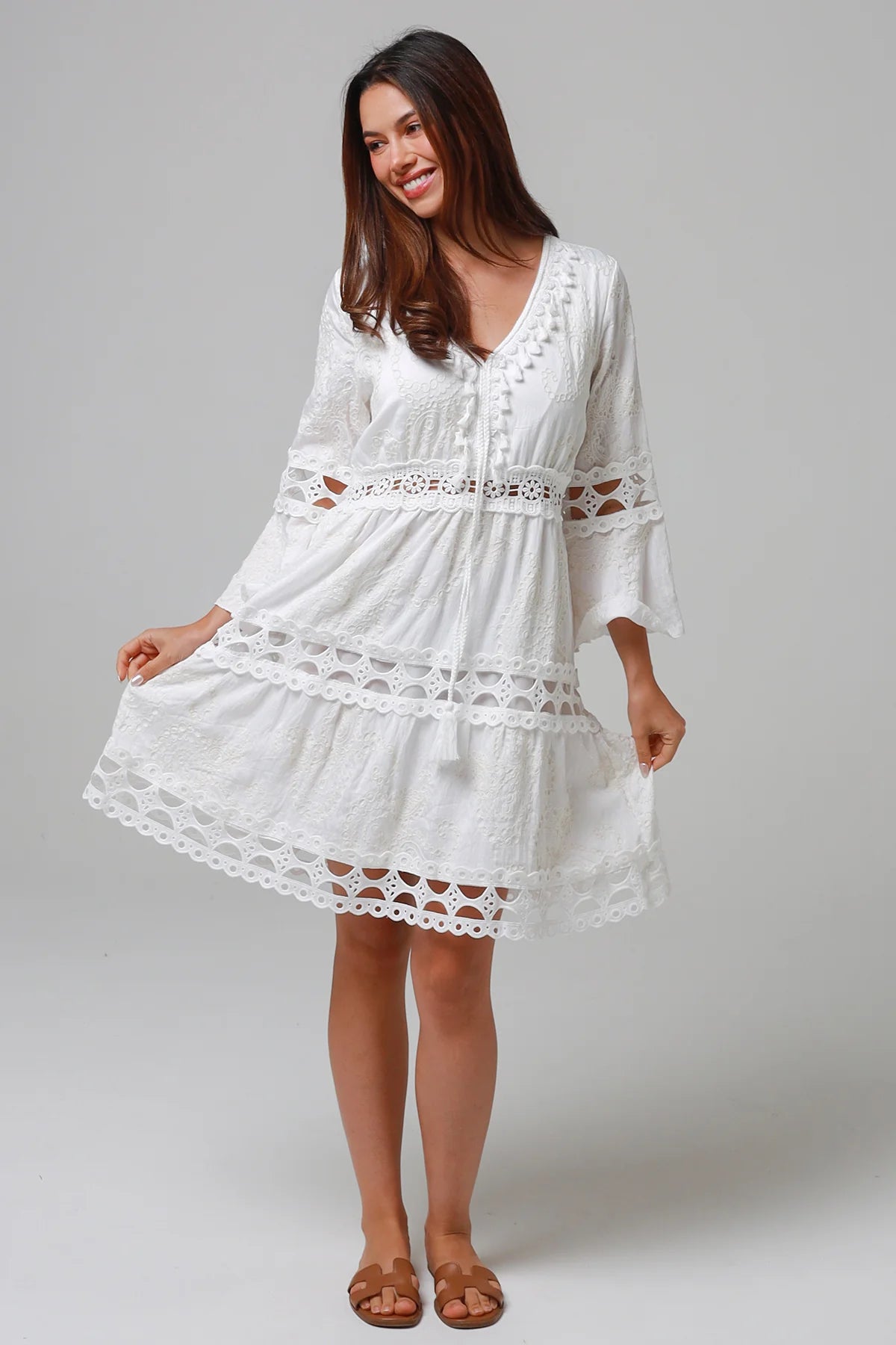 SALTY PALM COTTON EYELET DRESS