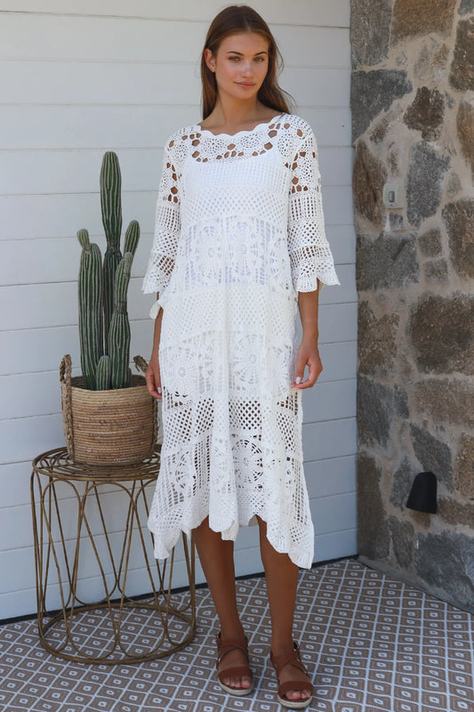 WILLOW CROCHET DRESS IN WHITE COTTON