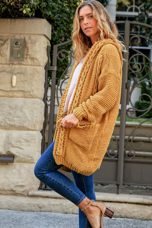 CHARLOTTE MUSTARD PLAIT WOOL BLEND CARDI
