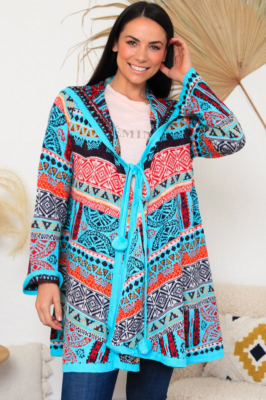 ISABELLA AZTEC STYLE CARDI WITH HOOD