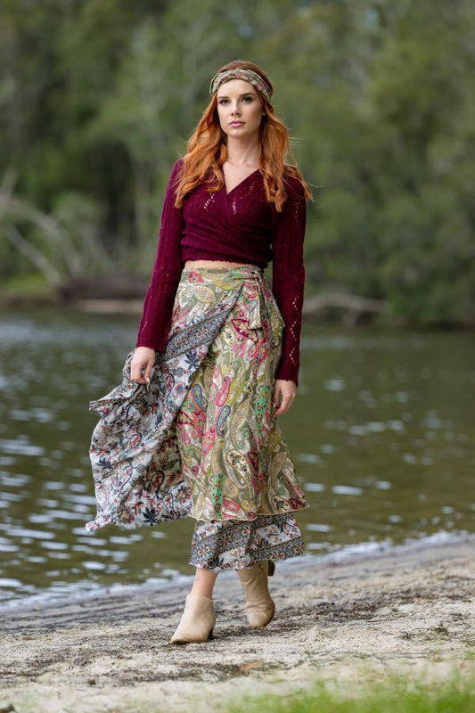 CIENNA AUSTRALIA VEE SILK BLEND WRAP SKIRT