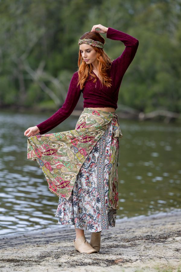 CIENNA AUSTRALIA VEE SILK BLEND WRAP SKIRT