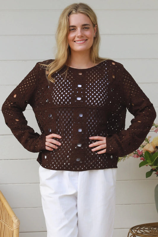 CHARLOTTE CROCHET TOP IN CHOCOLATE