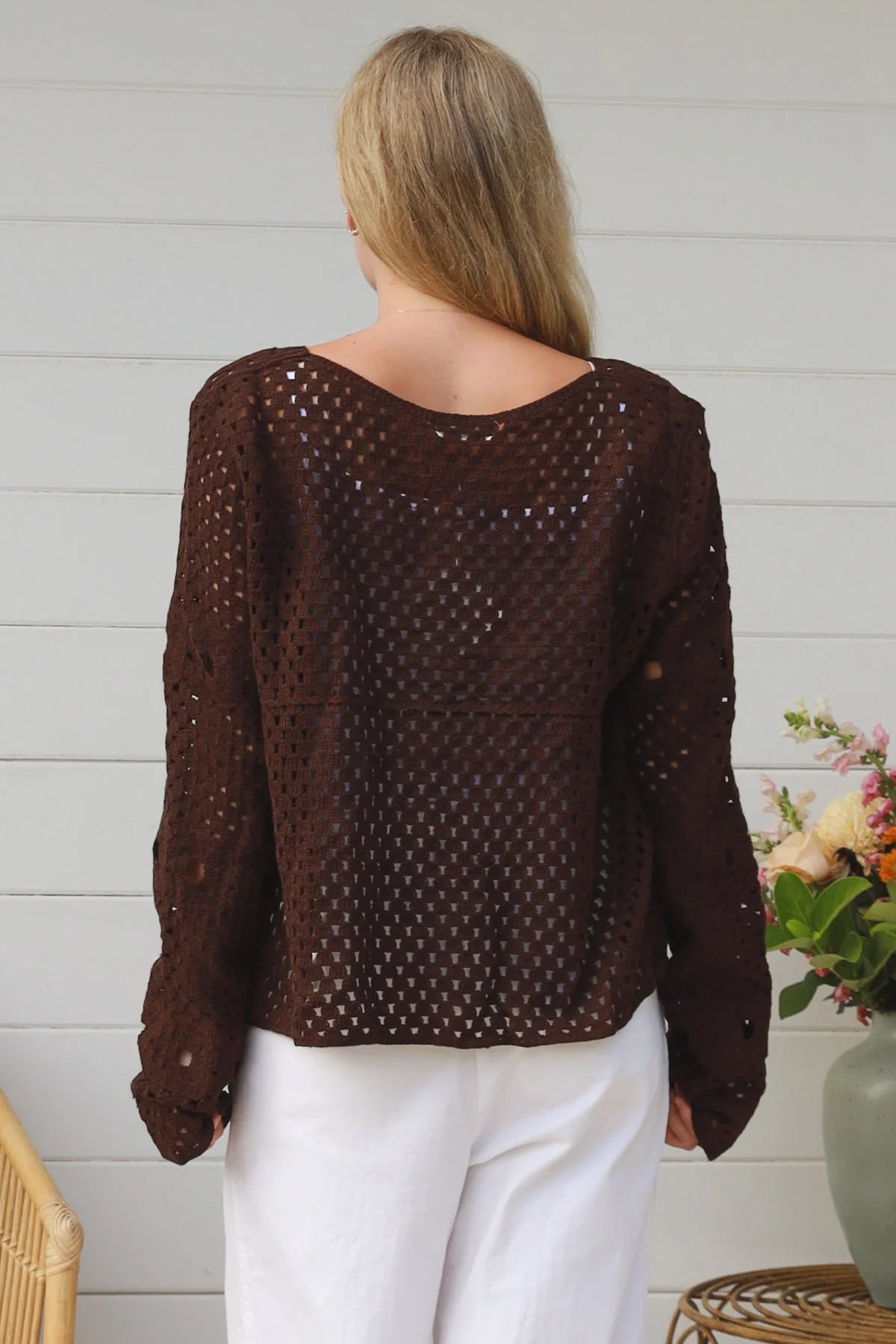 CHARLOTTE CROCHET TOP IN CHOCOLATE