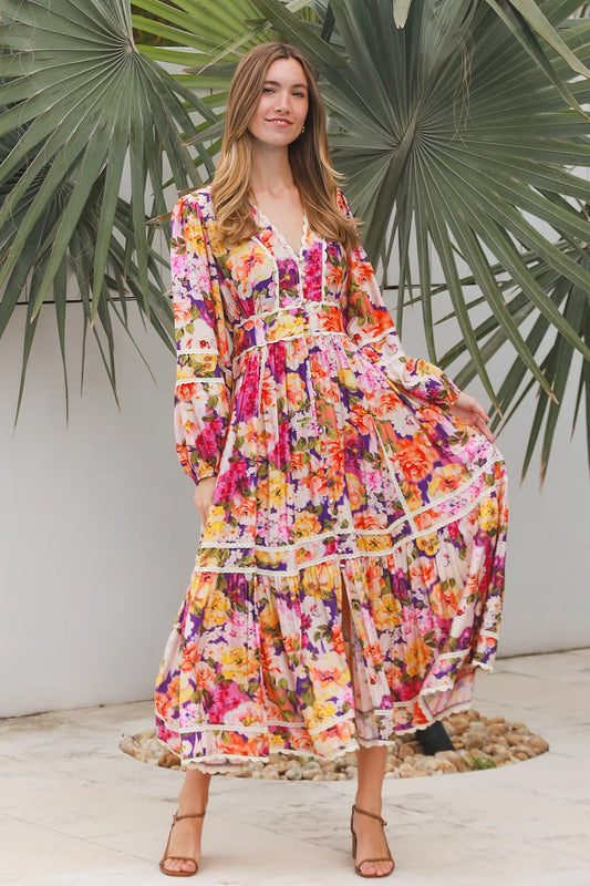 CHARLOTTE FLORAL BOHO LONG SLEEVE DRESS