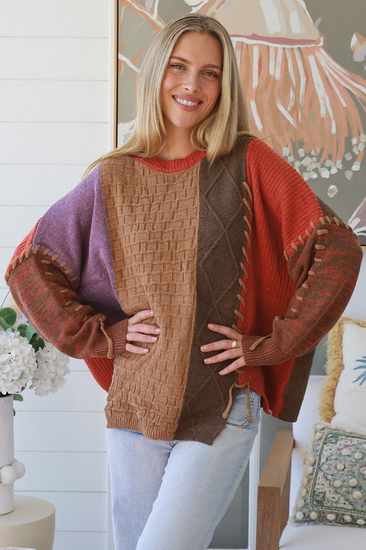 CHARLOTTE KNIT WITH LACE DETAIL - PURPLE AND EARTHY TONES