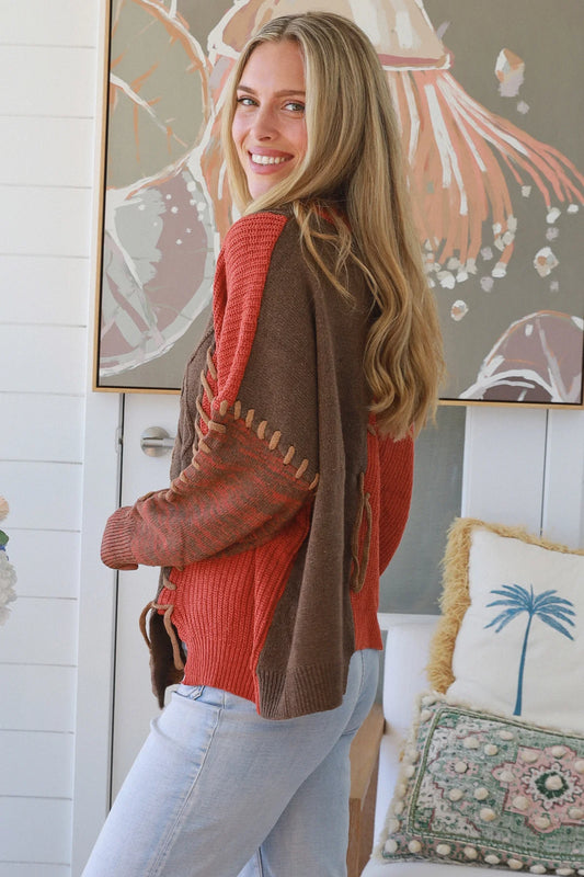 CHARLOTTE KNIT WITH LACE DETAIL - PURPLE AND EARTHY TONES