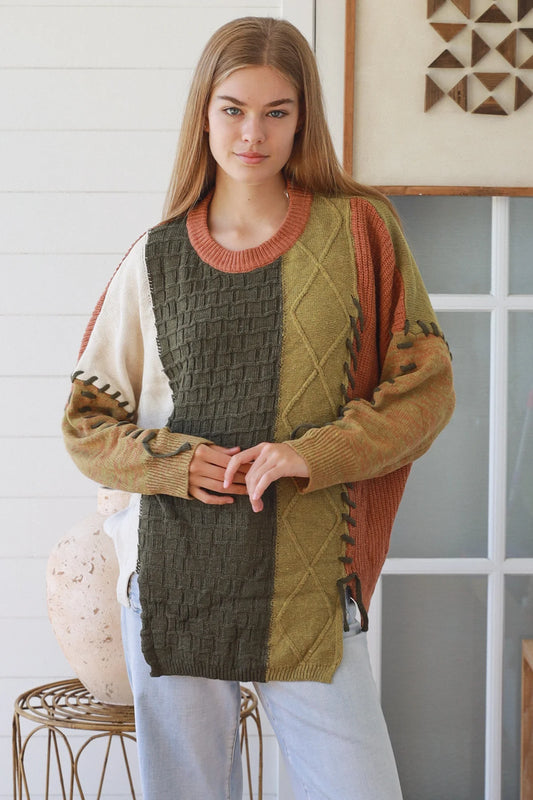 CHARLOTTE KNIT WITH LACE STITCH DETAIL IN EARTY TONES