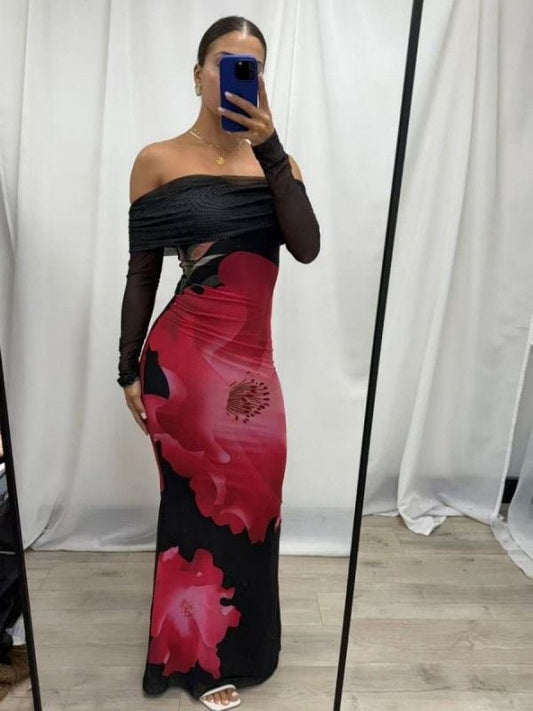 PINK DIAMOND BLACK HIBISCUS DRESS