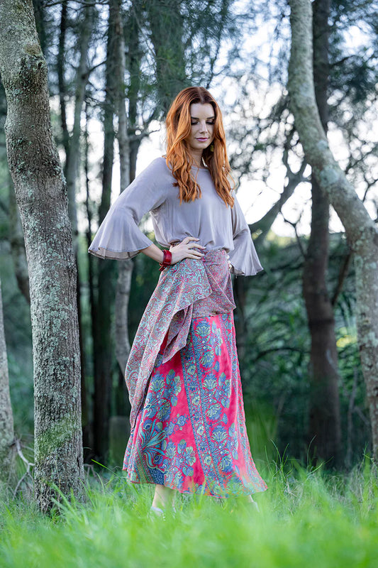 CIENNNA AUSTRALIA HOLLY WRAP SILK BLEND REVERSABLE SKIRT