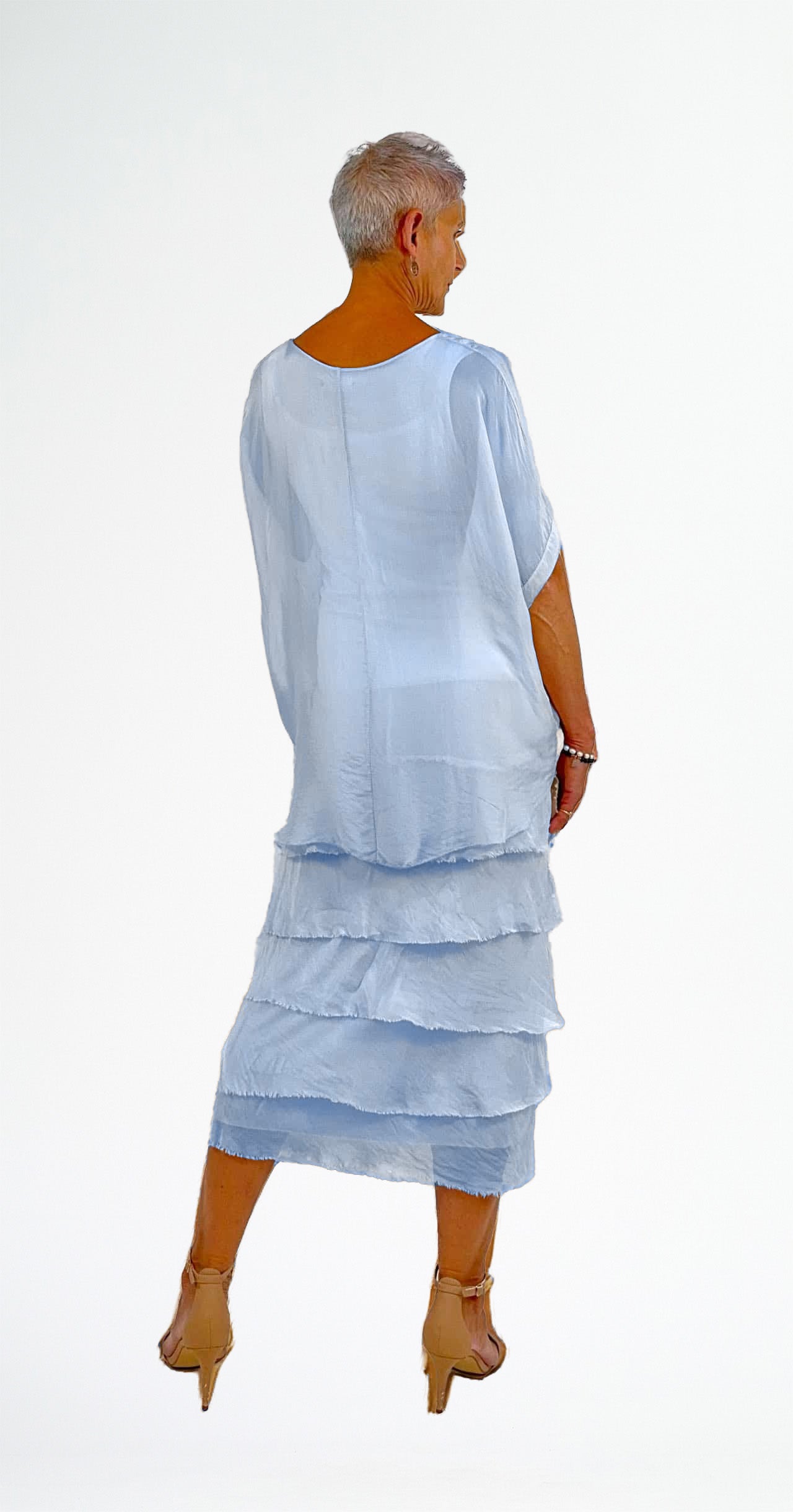 LA STRADA SILK LAYER DRESS IN CELESTE BLUE