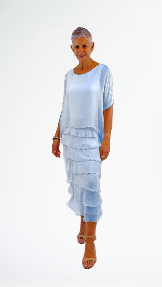 LA STRADA SILK LAYER DRESS IN CELESTE