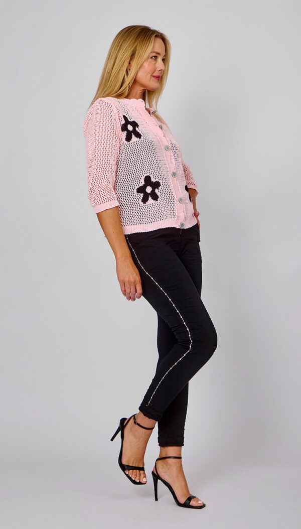 LA STRADA PINKT WITH BLACK DAISY CARDI
