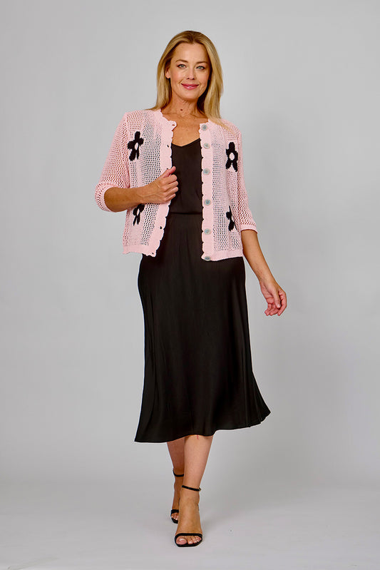 LA STRADA PINK WITH BLACK DAISY CARDI