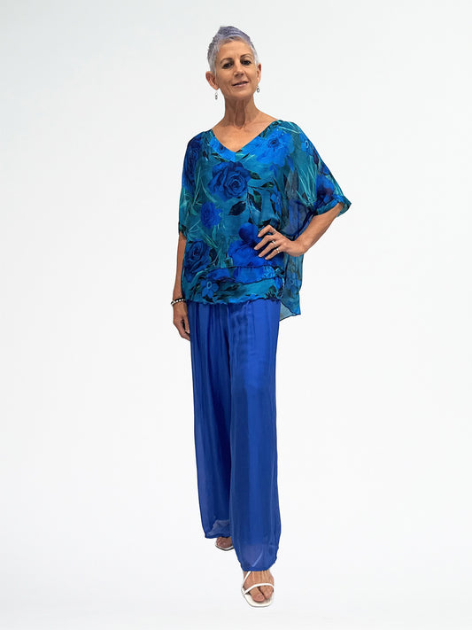 LA STRADA FLORAL SILK LAYER TOP