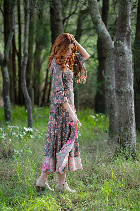 CIENNA AUSTRALIA SAGE SILK BLEND WRAP SKIRT